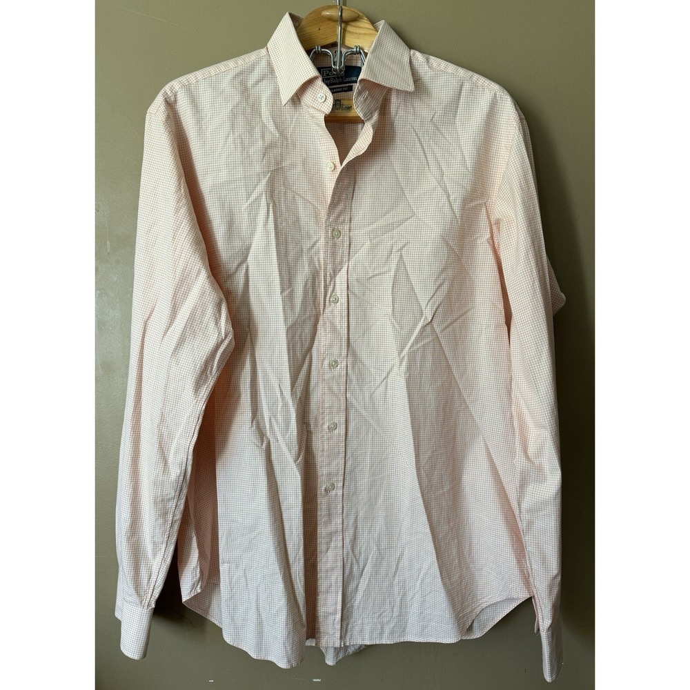 Polo Ralph Lauren Men's Button-Up Shirt Size 17 Orange White Check Classic Fit